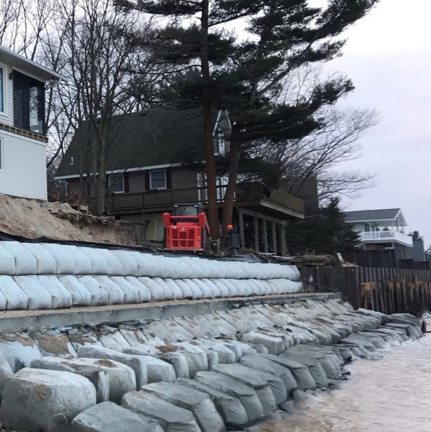 Retaining wall in front of homes