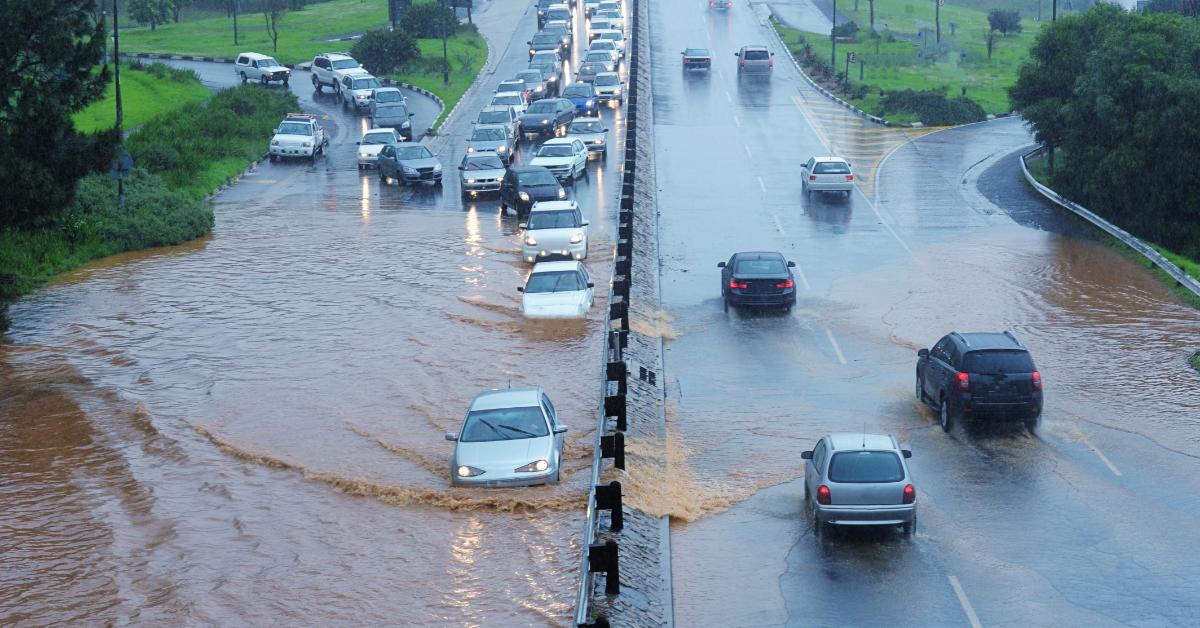 Cars on a flooded freeway