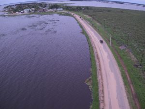 Aerial view of temporary barriers