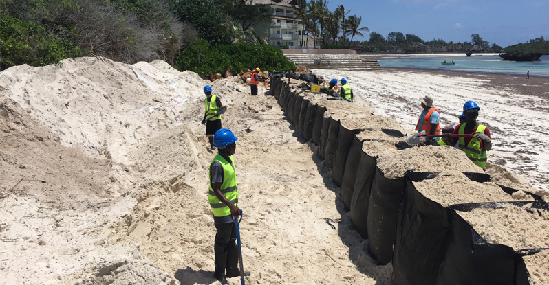 installing TrapBag barrier on Watamu Beach