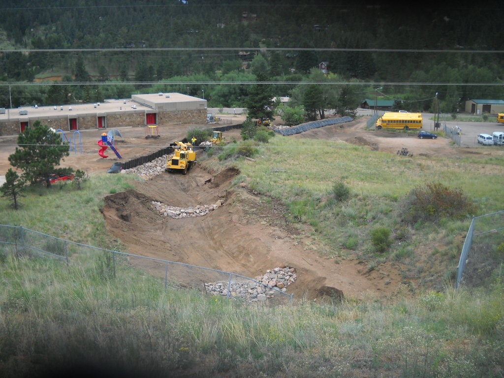 Mudslide and debris flow near Ute Pass Elementary in Manitou Springs, CO